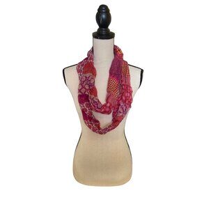 Womens Rectangle Infinity Scarf Pink Orange Patchwork Lightweight  Boho Chic